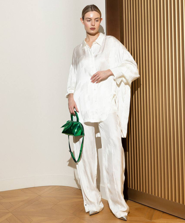 パンツ THE ATTICO SS24 White satin Jagger pant (242WCP43V053 043) The Attico - Jagger white logo print pants 242WCP43V053