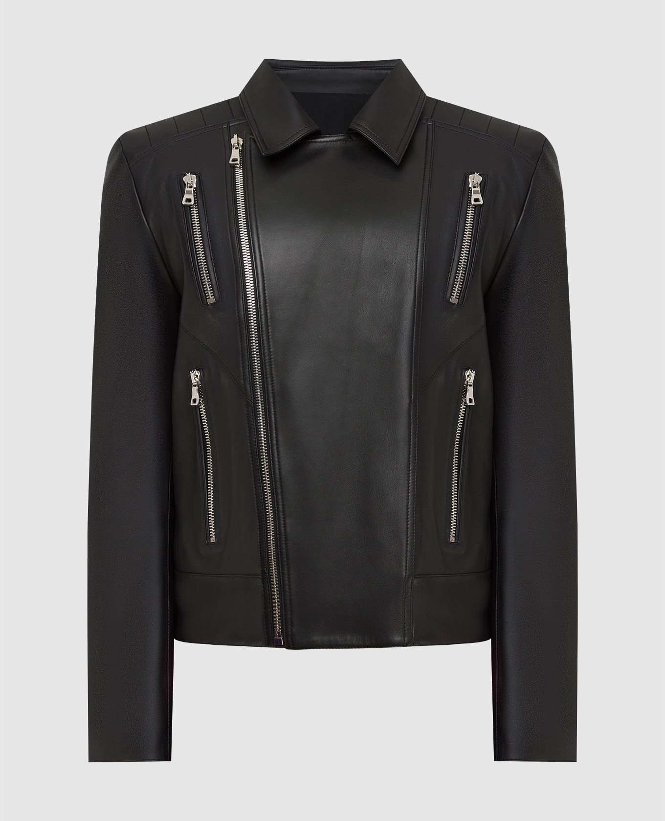Black leather biker jacket balmain