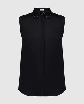 Brunello Cucinelli A black blouse with a monil chain made of eco-tuni M0091MA616