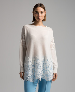 Ermanno Scervino White cashmere sweater with lace D445M309APPYU