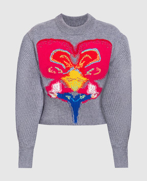 Alexander McQueen Gray Orchid Intarsia Wool Sweater 758520Q1A6H
