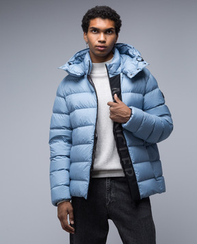Moncler Blue down jacket with logo 1A00034596K7