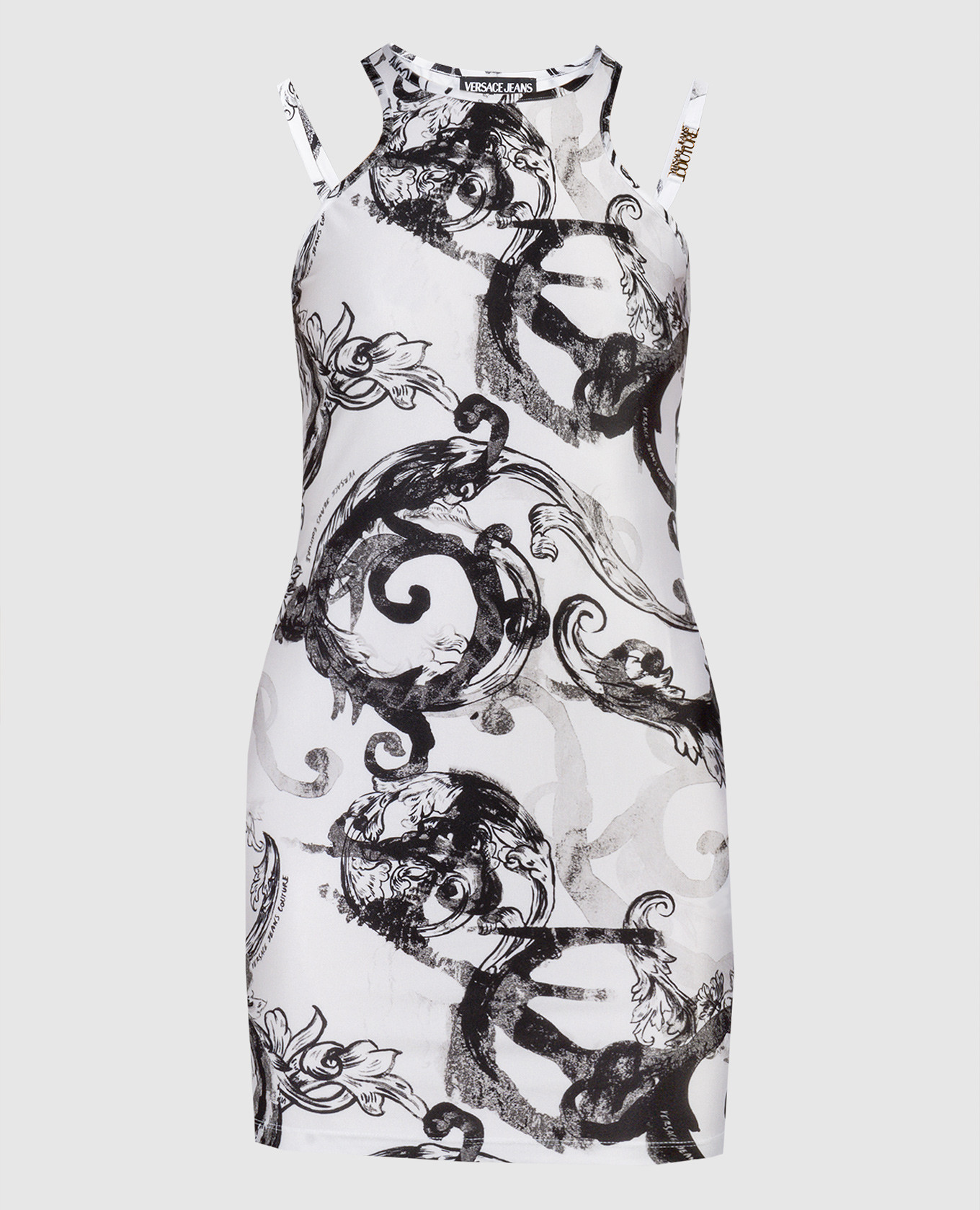 

White mini dress in Watercolor Couture print Versace Jeans Couture, Белый