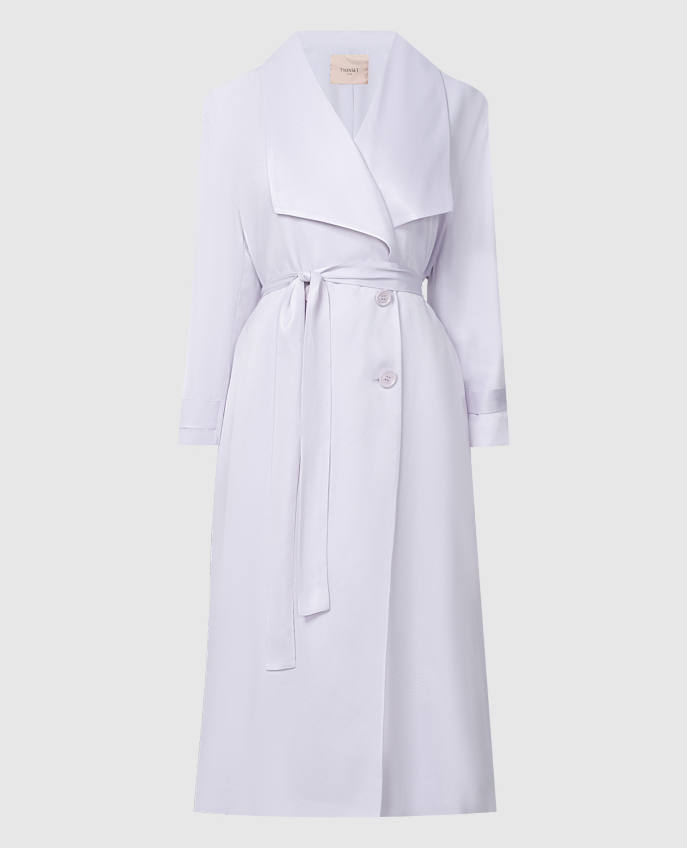 Purple double-breasted trench coat with metallic logo twinset