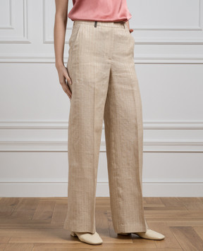 Peserico Beige striped linen pants P0433507554