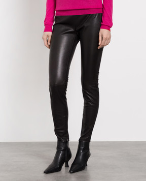 Tom Ford Black leather leggings with contrast logo PAL718LEX224