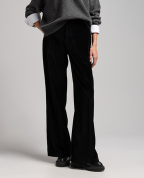 Brunello Cucinelli Black velvet pants with monil chain MD561P8493