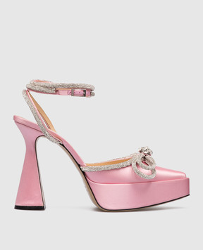 Mach&Mach Double Bow slingbacks in pink with crystals S0126RAS313