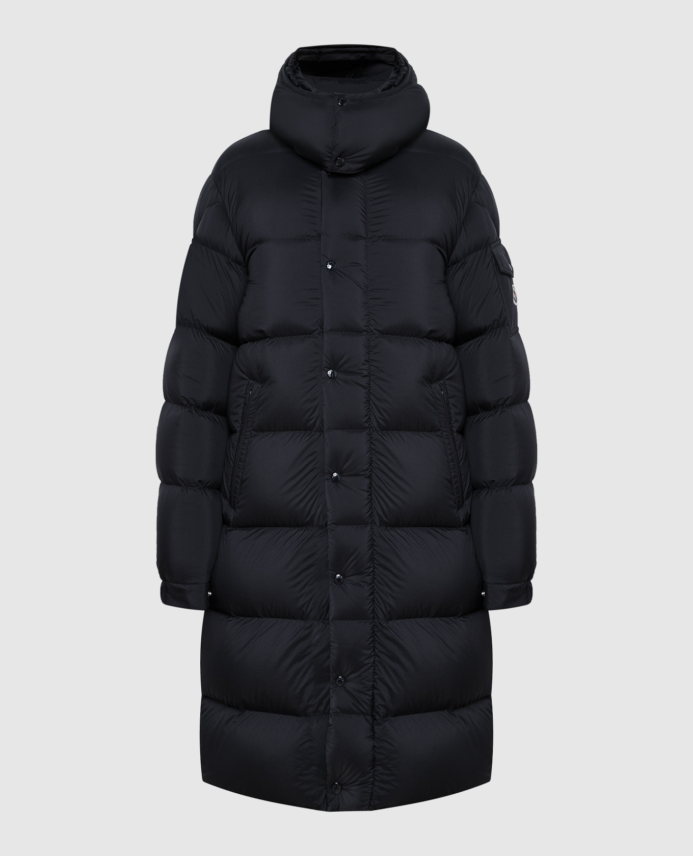 Blue down jacket with logo patch moncler