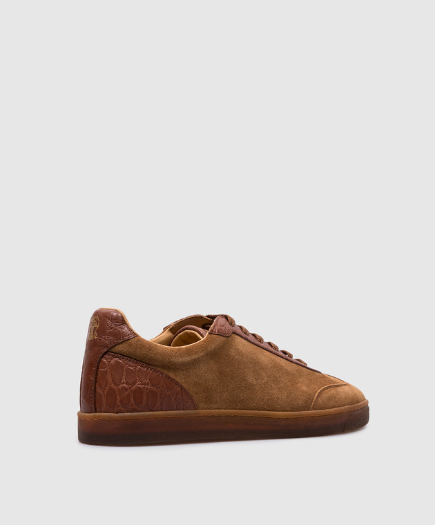 Brunello Cucinelli - Brown suede sneakers with crocodile