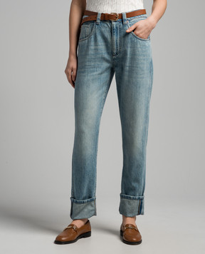 Brunello Cucinelli Blue distressed jeans with monil chain M0H72P5797