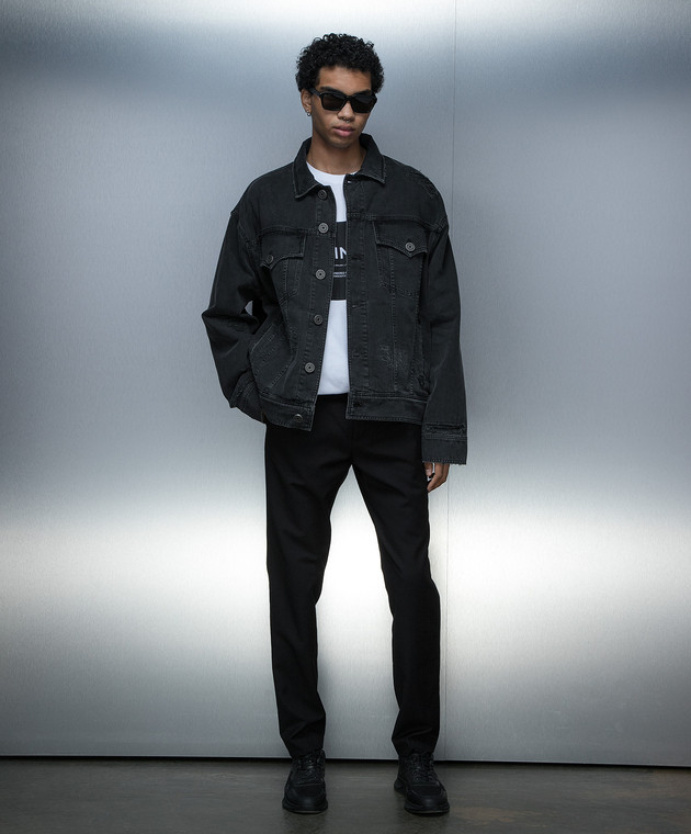 Balmain - Gray denim jacket with slits and logo CH1TC300DD95 Balmain - Gray denim jacket with slits and logo CH1TC300DD95