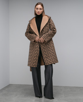 Valentino Brown double-sided wool and silk coat with VLOGO print 3B3CA6P77YB