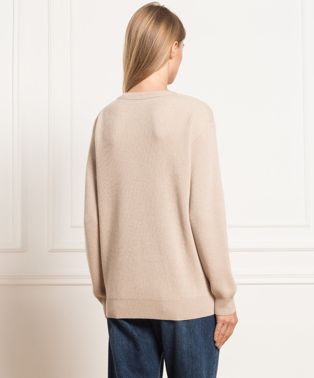 Brunello Cucinelli - Beige cashmere sweater with monil chain