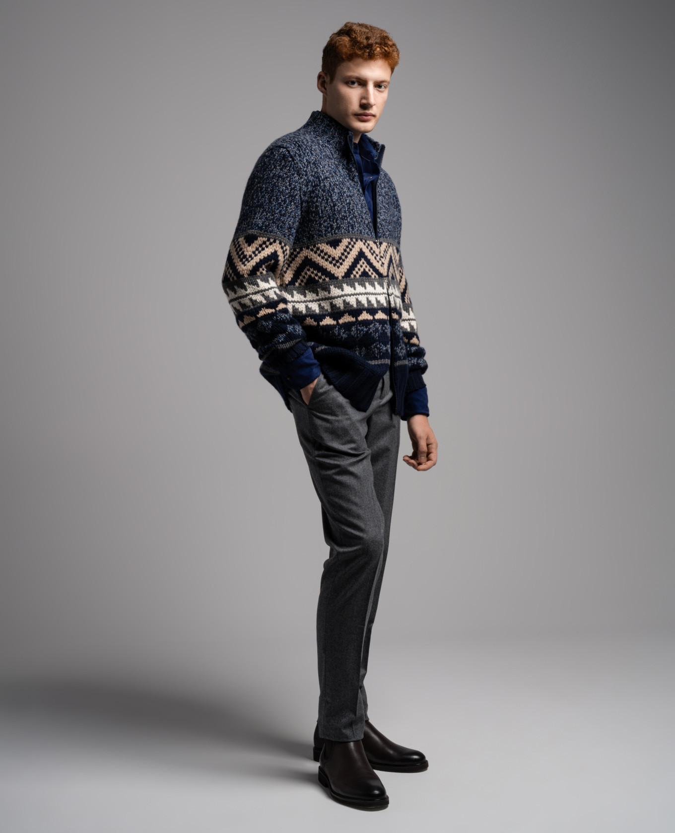

Blue patterned cashmere cardigan Brunello Cucinelli
