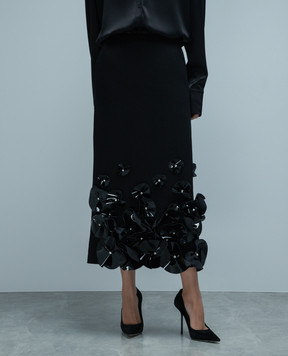David Koma Black wool skirt with floral appliqué AW23DK22S