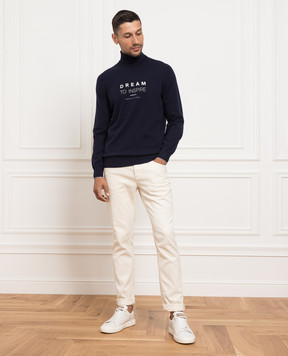 Brunello Cucinelli Navy blue cashmere embroidered golf M22201703
