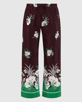Valentino Burgundy Floral Silk Trousers XB0RB4T2775