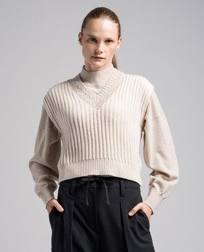 Brunello Cucinelli Beige vest made of cashmere in a rib with lurex and sequins M12511602