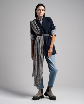 Brunello Cucinelli Gray striped shirt with monil chain MA766MV816