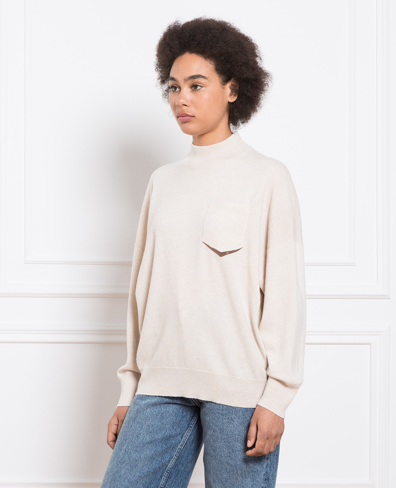

Beige cashmere jumper with monil chain Brunello Cucinelli