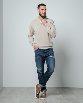 Cashmere&Whiskey Beige cashmere jumper with zipper 357N