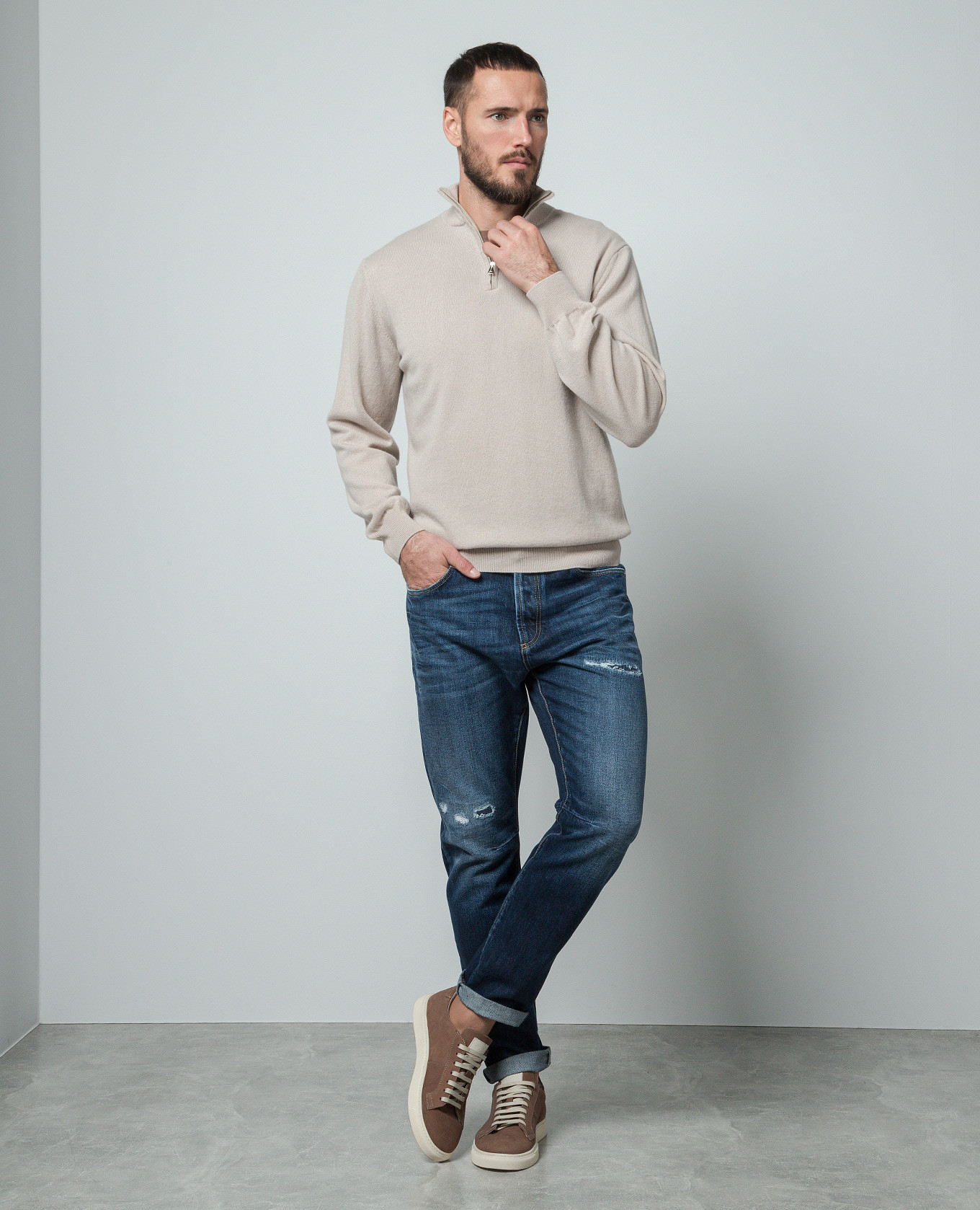 Beige cashmere jumper with zipper Cashmere&Whiskey 2