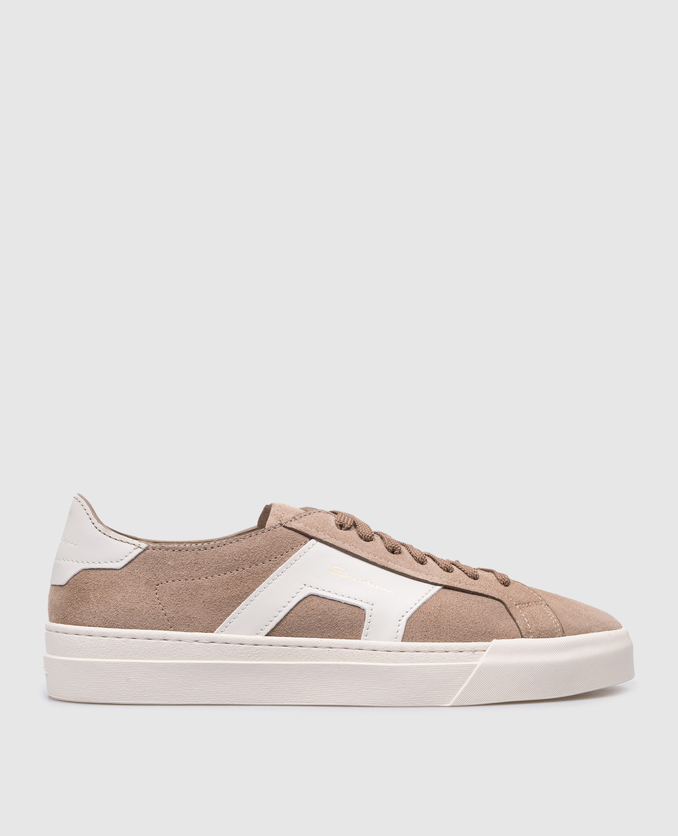Beige suede sneakers with logo santoni