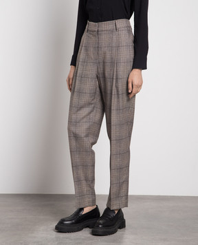 Brunello Cucinelli Brown checked pants with a monil chain MP537P8422