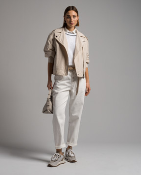 Brunello Cucinelli Beige jacket in the style of a cowhide with a monil chain MB5742764