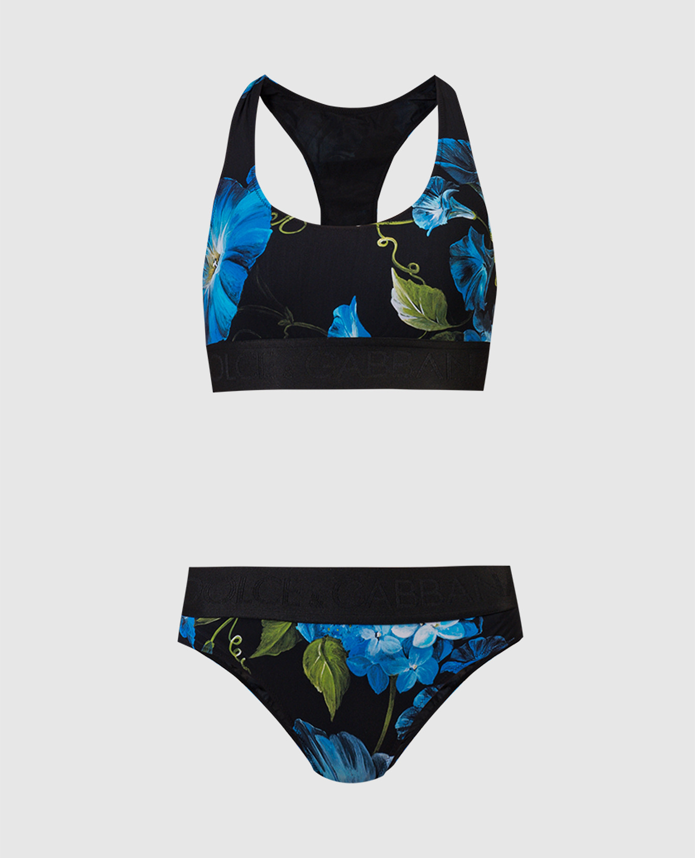 Black swimsuit in bluebell floral print dolce&gabbana
