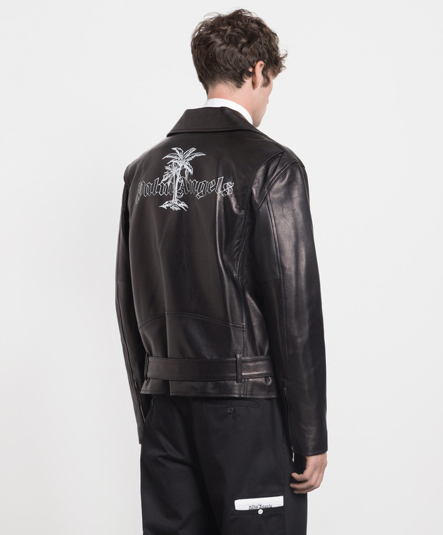 Palm Angels Black leather jacket with logo print PMJG011E23LEA001M buy with Hungary delivery at Symbol