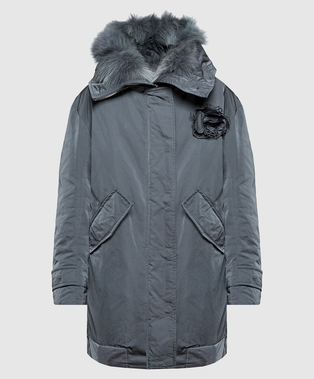 Ermanno Scervino - Gray down jacket with fox fur with a