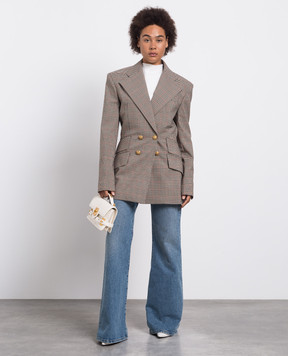 Balmain Brown check double-breasted jacket BU1SI530XF85
