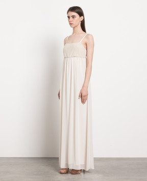 Peserico Beige maxi dress with monil chain E02431A7309