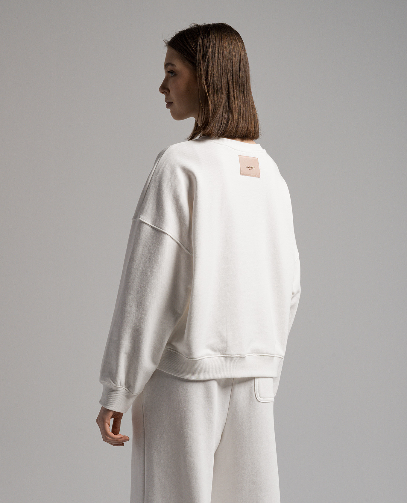 White sweatshirt with logo Twinset 4