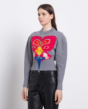 Alexander McQueen Gray Orchid Intarsia Wool Sweater 758520Q1A6H