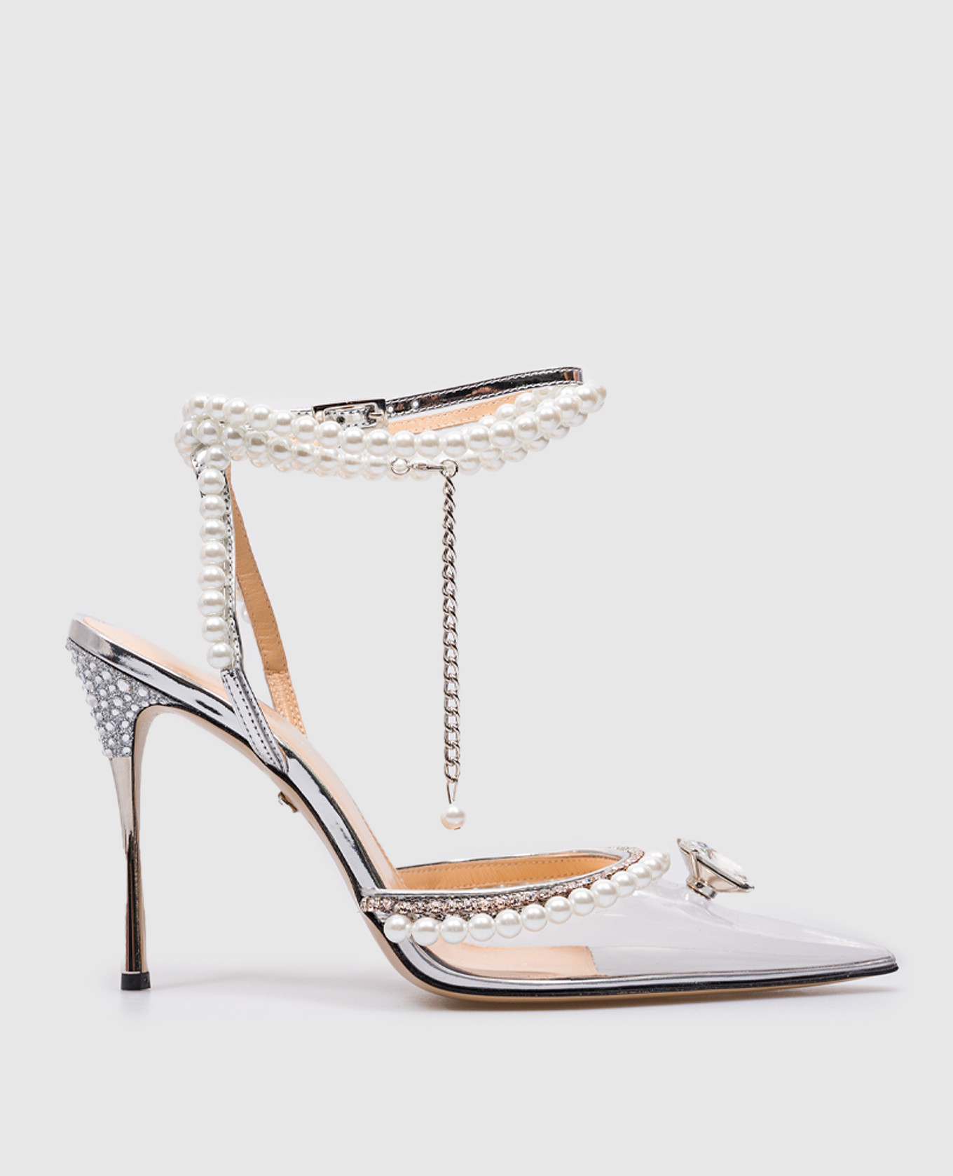 Elizabeth crystal and beaded slingbacks in silver mach&mach