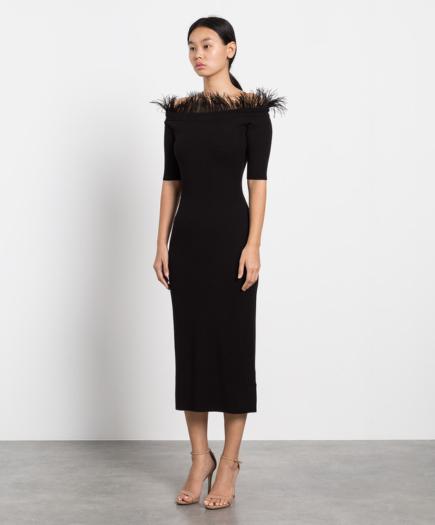 knee length dresses for ladies Feather Midi Wedding-Guest Dress: Mac Duggal 11626 Black / 0
