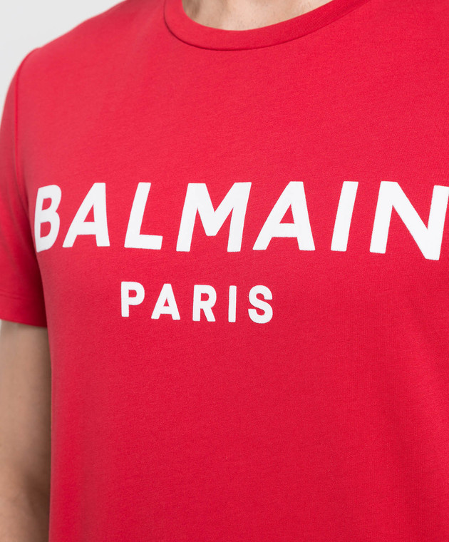 【関税込み】Balmain レッド ロゴプリント Tシャツ Balmain - Red T-shirt with contrasting logo YH1EF000BB33