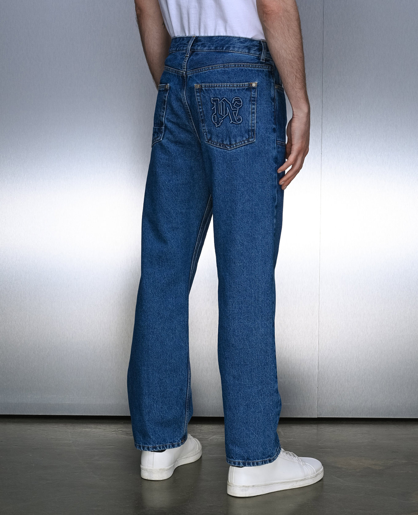 Blue jeans with logo monogram Palm Angels 4