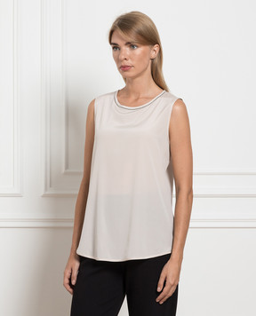 Peserico Beige silk top with monil chain S08893D07325