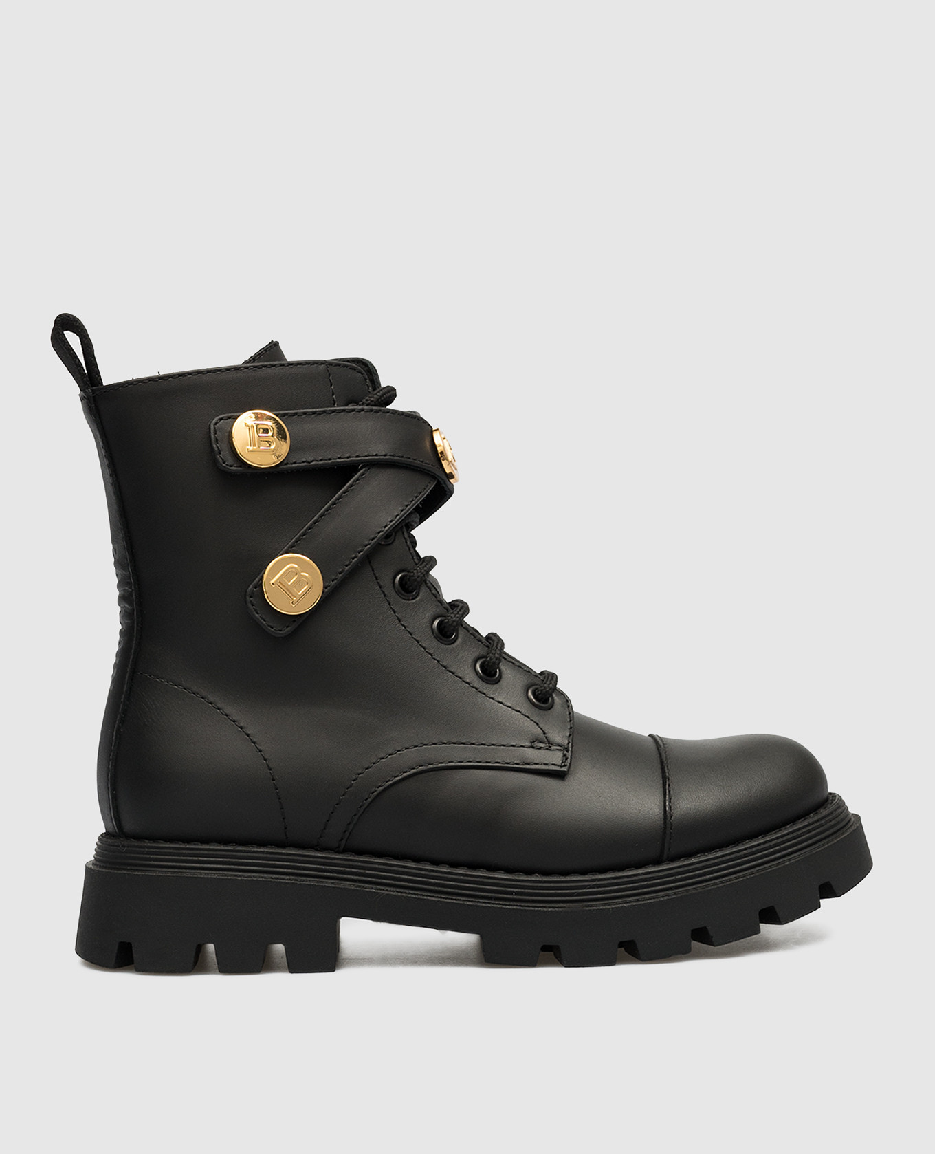 

Children's black leather boots with logo Balmain, Черный