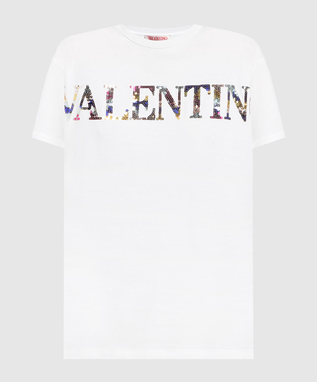 【美品】VALENTINO ホワイト Tシャツ XS Valentino - White t-shirt with sequins 2B3MG20V7T7 - shop with