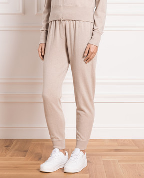 Brunello Cucinelli Beige cashmere joggers with monil chain M12169199P