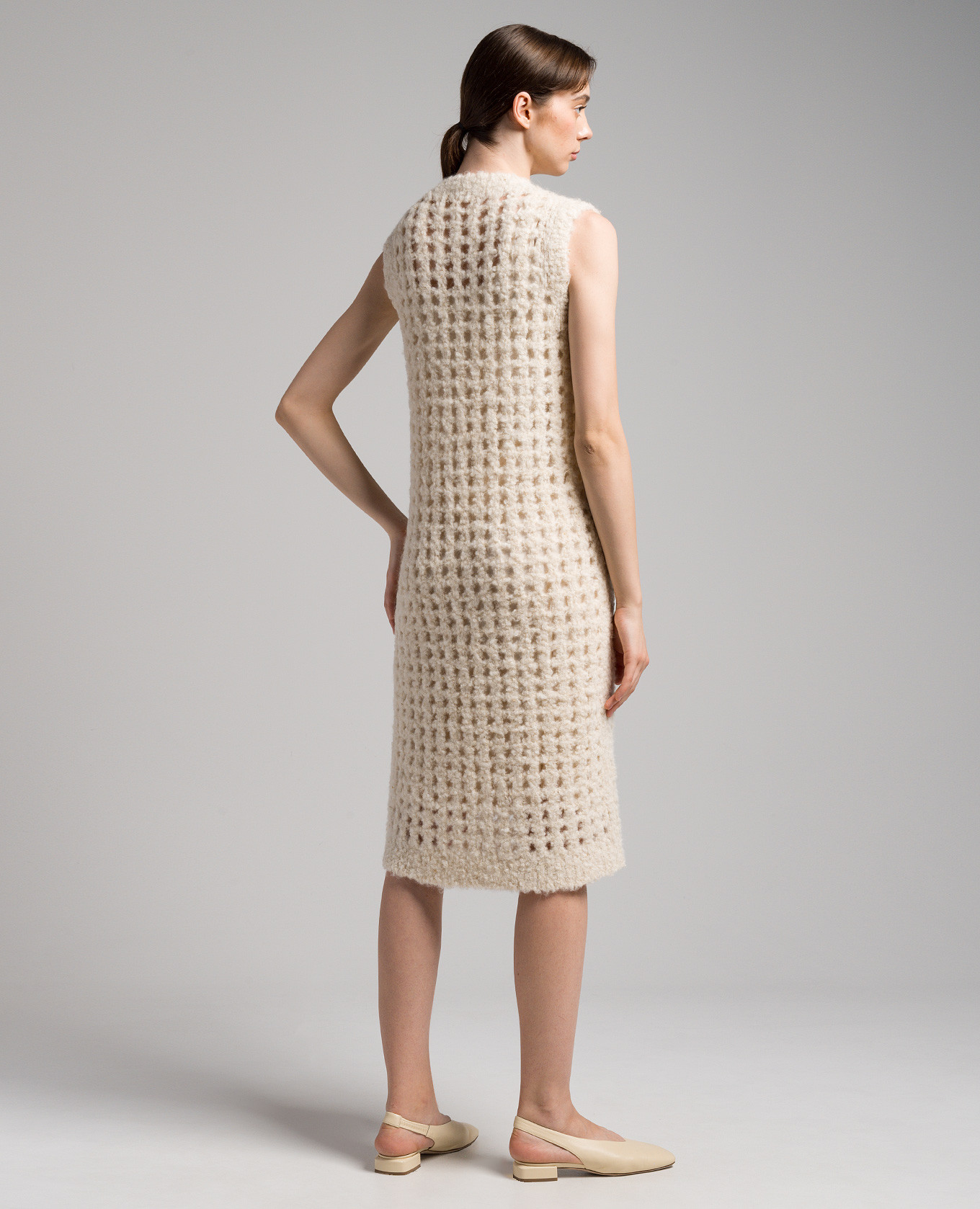 

Beige openwork midi dress with lurex Peserico