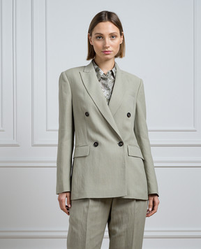 Brunello Cucinelli Gray double breasted linen jacket with monil chain MH1262215