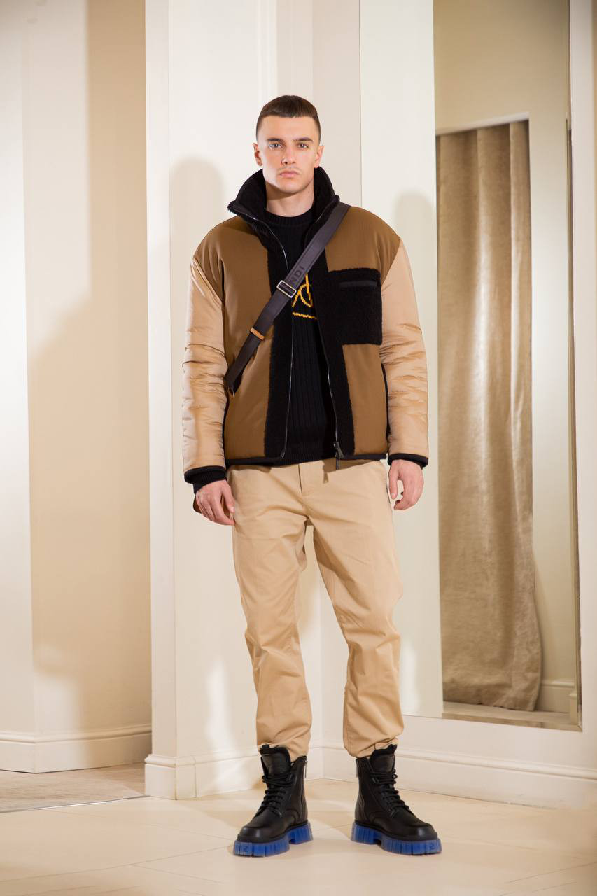 

Reversible wool and silk jacket with patch Fendi, Black