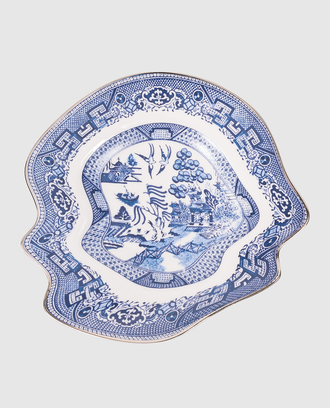 

Glitchy Willow blue porcelain dessert plate with print SELETTI