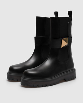 Valentino One Stud Beatle Black Leather Chelsea Boots 3W2S0FY1KUM